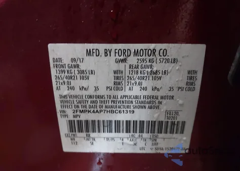 2017 Ford Edge Sport из США, поврежденный, VIN 2FMPK4AP7HBC61319